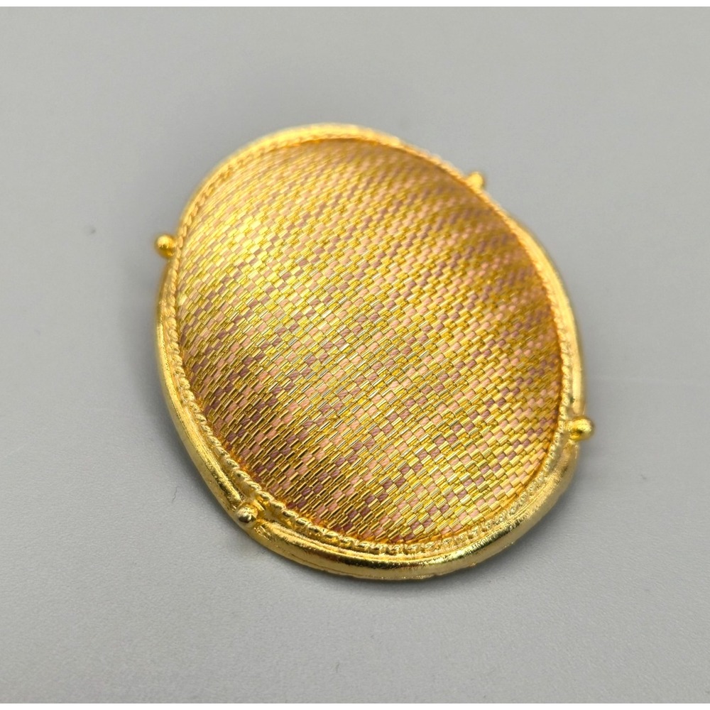 Vintage Gold Tone Woven Brooch — Convertible Pin Pendant — Textured Surface